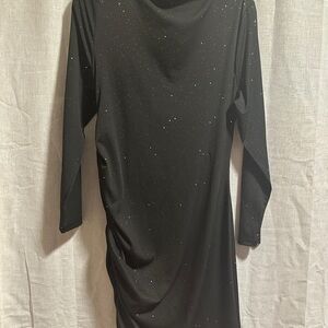 SHEIN Black Glitter Long Sleeve Ruched Side Dress